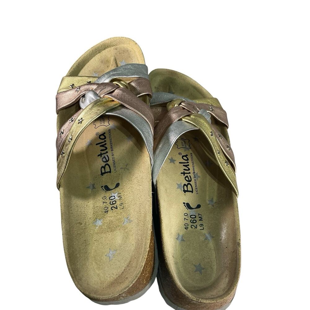 Birkenstock Betula Women's US9 EU40 Metallic Gold Braided Strappy Slide sandals - Picture 4 of 8